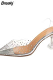 New Summer Transparent Sandals Women Elegant Sky High Heels Bling Crystal Shoes Woman Ladies Party Dress Shoes