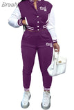 Pink Printed Baseball Coat Pants Two Piece Sets Spring Fall Outfits Womens Track Suits Casual Fashion Streetwear