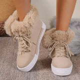 Breakj Short-Haired Long Hairy Leather Snow Boots Women's Wind Plus Thick