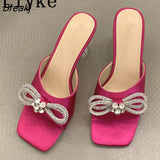 Summer Transparent Strange Low Heels Slippers Outdoors Fashion Crystal Bowknot Women Slides Shoes Party Dress Sandals