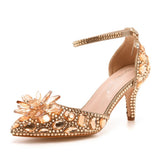 Breakj Cm Large-Size Sandals Fine Heel Head Crystal Glass High Heel Sandals Champagne Gold Banquet Dinner Women's