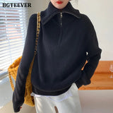 Fashion Thick Turtleneck Zipper Pullover Sweaters Women Loose Long Sleeve Female Solid Knitting Jumpers Autumn