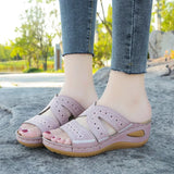 Breakj Women's Slope And Sewing Sandals Fish Mouth Thick Soles Hollow Large Size Shoes Embroidered Cool