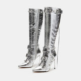 Breakj / Winter 2024 New Versatile Pointed Rivet Boots Thin Heel Ultra High Heel Side Zipper Long Tube Large Size Women's