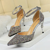 Breakj Fashion Sexy Hollow Out Nightclub Show Thin Metal And High Heel Shining Sequins