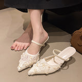 Breakj Slippers Spring Feminine Fashion Temperament Gentle 2025 New Pointed Rose Head Fine And Mesh