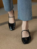 Breakj Spring Red Patent Leather Side Head Shallow Mouth Thick Low Heel French Retro Word With Mary Jane Singles