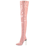 Breakj Winter New Sexy Pointed Side Zipper Patent Skin Fine High Heel Knee Boots Large Size Leather