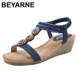 Women Sandals Summer Shoes Slip On Ladies Wedge Sandals Fashion Rhinestone Wooden Beads Open Toe Casual Female
