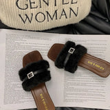 Breakj Low-Heeled Hairy Slippers In The Autumn And Winter Of 2025, French Style Toe Coarse And Slippers Wearing Women's