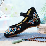 Breakj And Autumn Shallow Mouth Round Head Canvas Embroidered Cloth Shoes A Word Button Mother Shoes Women's Shoes Single