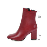 Women Side Zipper Comfortable Square Heel Ankle Boots Fashion Square Toe Keep Warm Winter Shoes Black Red White