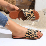 Breakj Cool Slippers Women 2025 New Summer Leopard-Print Sleeve Flat-Bottomed Drag Round Head