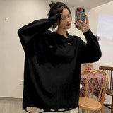 bottoming shirt tide hole sweater women loose Korean vintage vintage super fire cec upper clothes bottoming thin