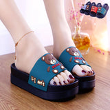 Summer High-heeled Thick Soled Slippers Women's Cute Cartoon Bear Heightening Sandals Shoes Woman Heels Summer Slipper