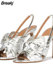 Silver Women's Sandals Sexy Big Butterfly-Knot Gladiator Sandals Women 2023 Summer Stiletto Runway Ladies High Heel