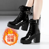 Martin Boots 2023 Autumn And Winter New Thick-Soled Waterproof Table British Style Thick Heels With Velvet Lace Middle Boot