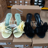 Breakj Home 2025 Summer New Black Fairy Wind Flowers Toe French Temperament High-Heeled Sandals