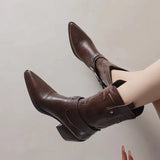 Breakj Wind Short Boots Women's Spring And Autumn Single Boots 2024 New Thick Heel High Heel Pointed Knight Boots Retro Western Cowboy