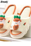 Frog Linen Slippers Women Shoes Couples Non Slip closed toe platform Cotton Linen Cool Slippers Home Slippers