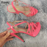 2023 NEW 14CM Platform High Heels Sandals Sexy Ankle Strap Open Toe Gladiator Party Dress Women Shoes Plus Size