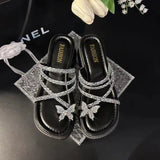 Breakj Red Water Drill Slippers Women Wear 2025 Summer Thick Bottoms And Two Wearing Butterflies Sandals Fairy Wind And Cool