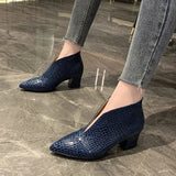 Women's Ankle Boots 2023 New Pointy V-neck Patent-leather Women High Heels Simple Versatile Commuting Office Female