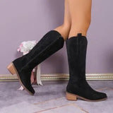 Breakj And Autumn Coarse And V-Mouthed Thin High-Heel Boots But Knee Embroidered Retro Western Cowboy Boots Retro