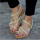 Breakj Bohemian Sandals Women's Flat Bottom Large Women's Shoes Water Drill Jacket Beach Roman
