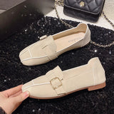 Shoes Women 2024 New Women's Shoes Spring And Autumn British Square Head Shallow Mouth Flat Shoes Women's Foot Set Beans Shoes
