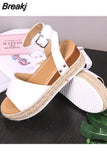 Wedges Shoes of Women Summer 2023 Ankle Strap Leopard Open Toe Flat Sandals Leopard Straw Platform Sandals Plus Size