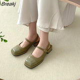 Flat Shoes Women Leather Shoes Square Toe Spring Autumn Single Shoes Mary Jane Black
