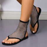 Breakj Spring And Summer New Large-Size Lady Flat-Soled Sandals Breathable Mesh Hot Diamond-Shaped Sandals Temu