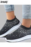 Crystal Breathable Mesh Sneakers Shoes for Women Comfortable Soft Bottom Flats Plus Size 43 Non Slip Casual Shoes