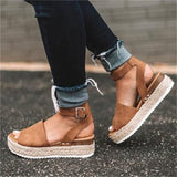 Breakj Women's Shoes Thick-Soled Women's Sandals Buckle With Slope Hemp Rope Light Soles High-Heeled Sandals
