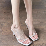 Breakj Feeling Nude High Heels Cross-Lace Women's Shoes 2025 Summer New Clip With Transparent