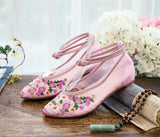 Breakj Shoes Tip Fashion Plate Buckle Beef Tendon Bottom Low Heel Women's Shoes Sandals Mesh Gauze Embroidered Cloth