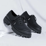 Breakj Men's Casual Platform Versatile Black Leather Shoes Heighten Derby Shoes Frosted Black