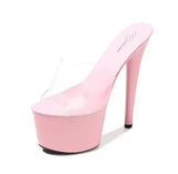 Women Shoes Summer High Heels 17CM Thin Heel Waterproof Platform Sandals Red SlippersTransparent Crystal Shoes Wedding Shoes