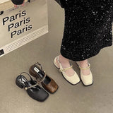 Breakj Sense Of Color Square Mary Treasure Shoes Coarse Heel Head Sandals Retro Commuter Buckle Back Empty Women Singles