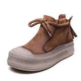 Breakj Cow Skin Retro Martin Boots Autumn And Winter New Round Head Tie And Ankle Boots Leather Leisure Short Boots