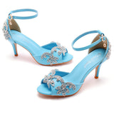 Breakj Cm Fish Mouth High Heel Sandals Shallow Mouth With Large-Size Round-Head High Heels Golden Water Drill Fine
