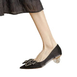 Design Sense Temperament Single Shoes Female Wedding Shoes Bride Shoes Thick Heel High Heels Bow Pointed French Small