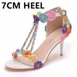 Queen High Heels 9CM 7CM 5CM Wedding Sandals Women Open Toe Strap Evening Party Summer Lace Flowers Pearl Tassel