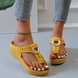 Breakj Women's Shoes 2023 Summer New Beach Clip Toe Slope Heel Slippers Women's Plus-Size Roman