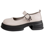 High Heel Mary Jane Shoes Female 2024 New Retro One-Word Button Versatile Bow Thick Outsole Thick Heel Small Leather