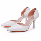 Breakj Cm White Fine-Heeled Pointed Sandals Hollow Two-Siped Sandals Large-Size Pointed Wedding Shoes Women's Banquet