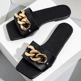 Women Slippers Fashion Chain Decoratie Vierkante Open Toe Teen Platte Outdoor Personality Street Punk Woman