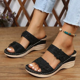 Size 2023 Summer New Retro Casual Flowers High With A Character Women's Slope Heel