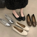 Single Shoe Shallow Bow Spring 2024 New French Gentle Night Wind Flat Scoop Shoes Women's